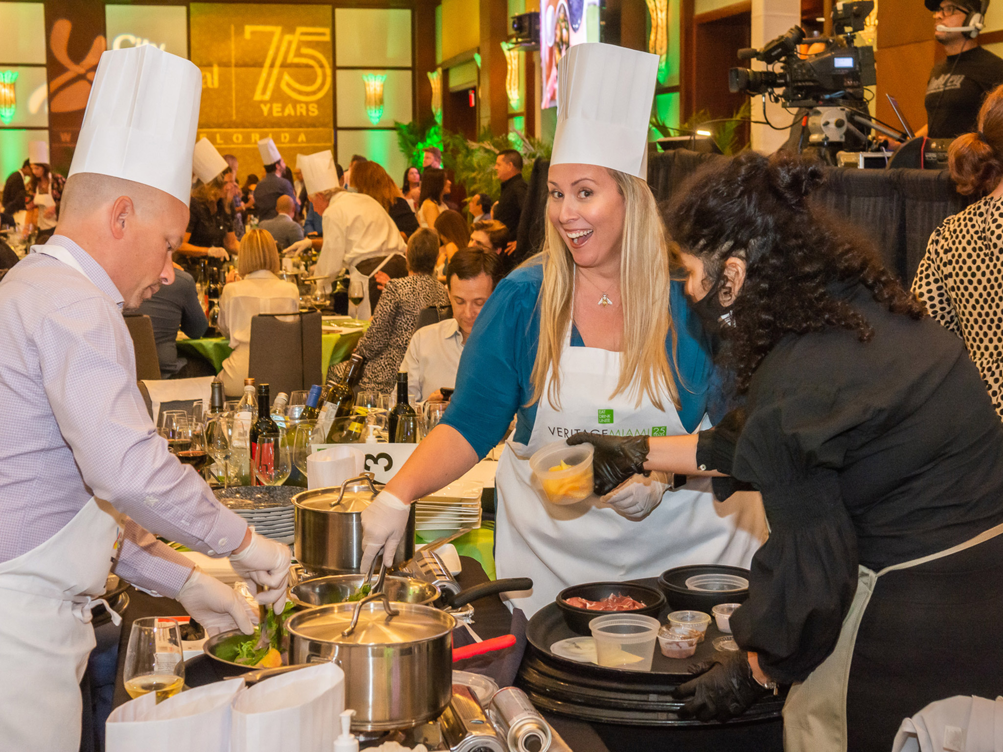 Chefs serving banquet during event